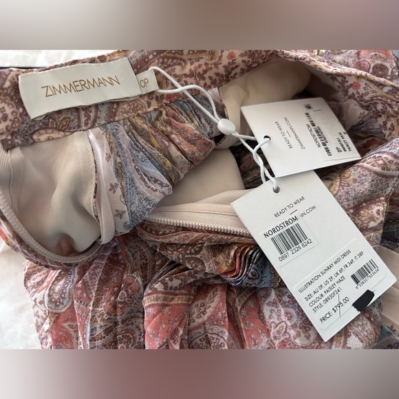 NWT Zimmermann Illustration Sunray Pleated Midi Dress in Paisley Haze 0P US2P - Picture 14 of 17